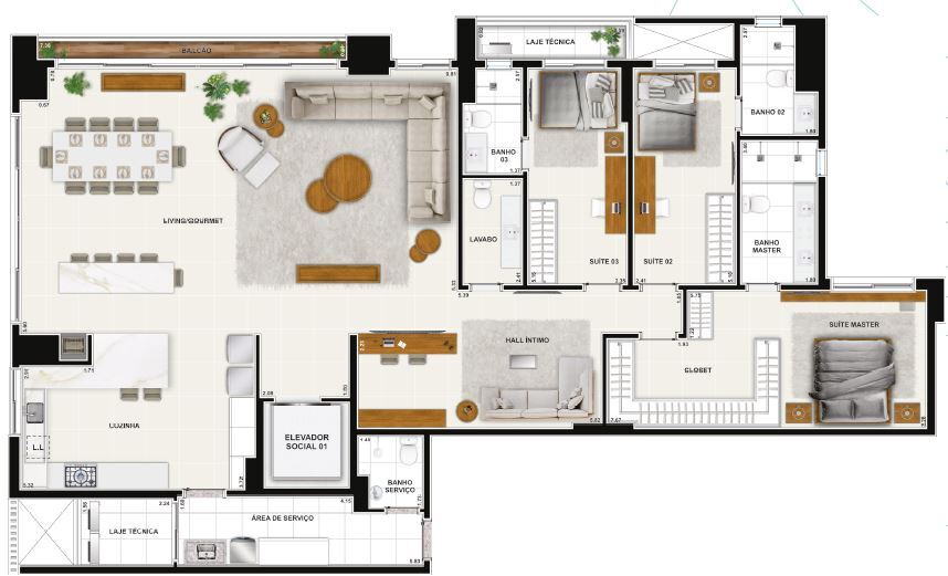 Planta 12 - 4 dorm 225 08m² - opção