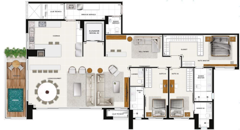 Planta 14 - 4 dorm 225 38m² - opção