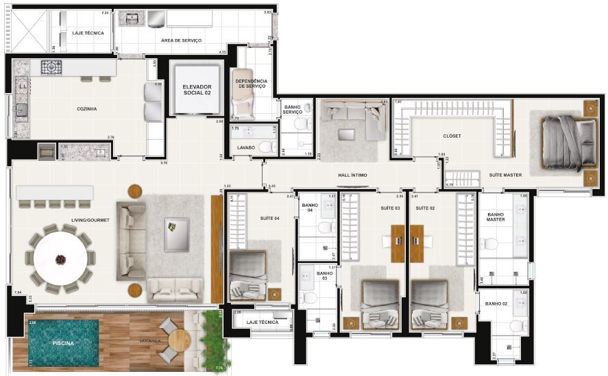 Planta 15 - 3 dorm 228 02m²