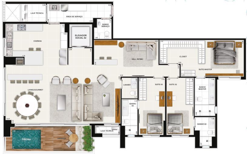 Planta 16 - 4 dorm 228 02m² - opção