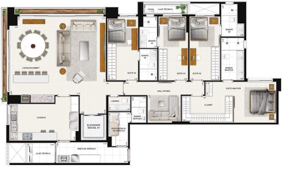 Planta 17 - 3 dorm 229 91m²