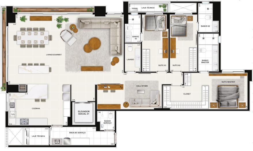 Planta 18 - 4 dorm 229 91m² - opção