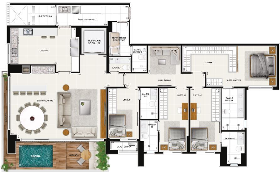 Planta 19 - 3 dorm 233 09m²