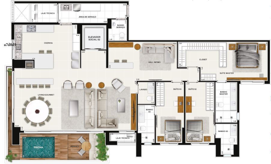Planta 20 - 4 dorm 233 09m² - opção