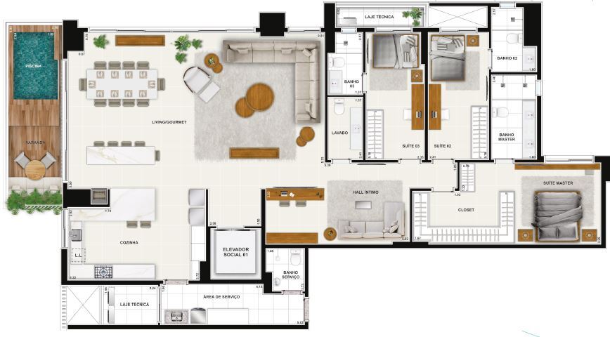 Planta 23 - 3 dorm 239 29m²