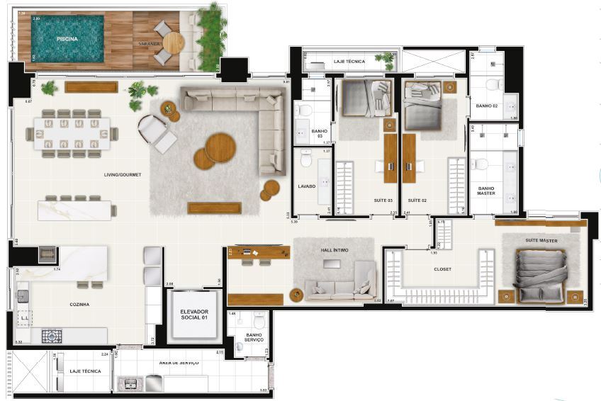 Planta 25 - 3 dorm 241 77m²