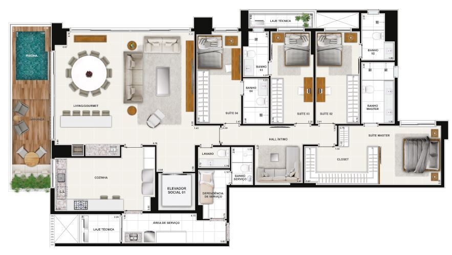 Planta 26 - 4 dorm 241 77m² - opção
