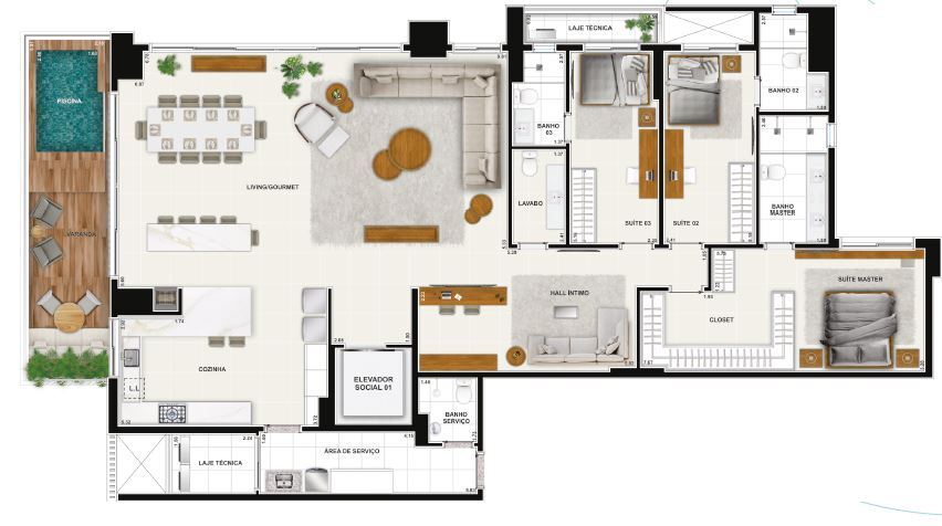 Planta 27 - 3 dorm 244 32m²