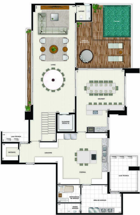 Planta 32 - 4 dorm 481 86m² - cobertura duplex - superior