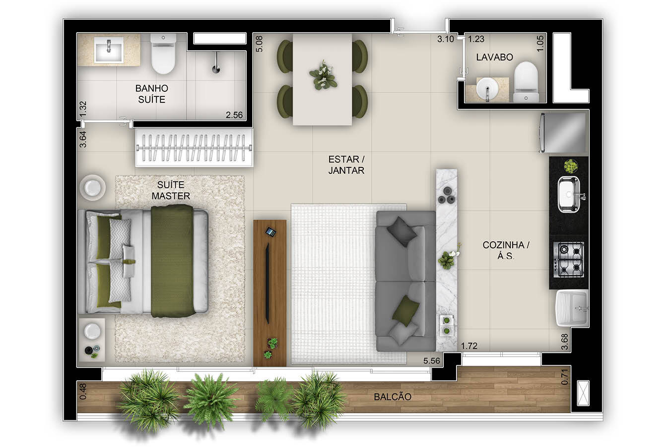 Planta 04 - 1 dorm 49m² - studio