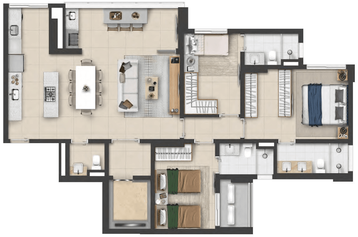 Planta 01 - 3 dorm 120m²