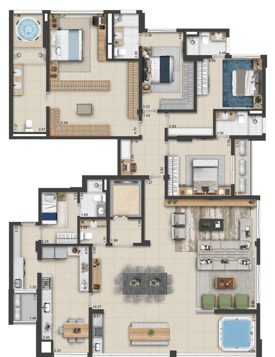 Planta 03 - 4 dorm 290m² - penthouse