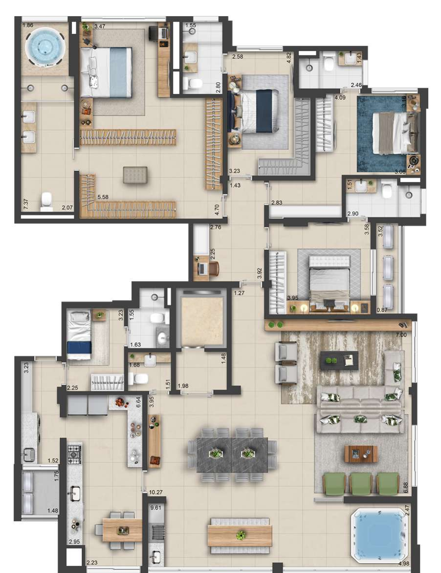 Planta 03 - 4 dorm 290m² - penthouse