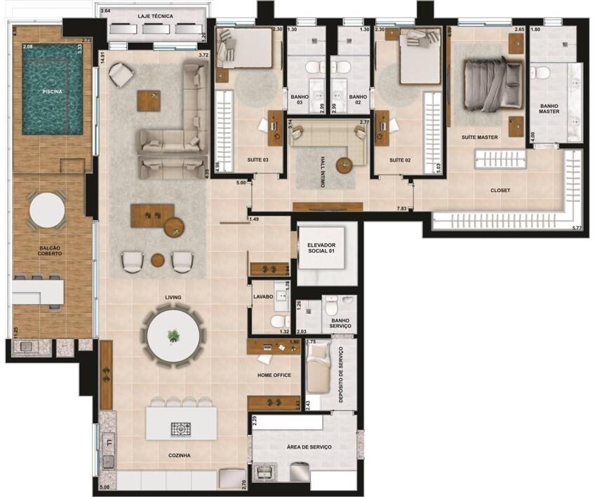Planta 01 - 3 dorm 247m²