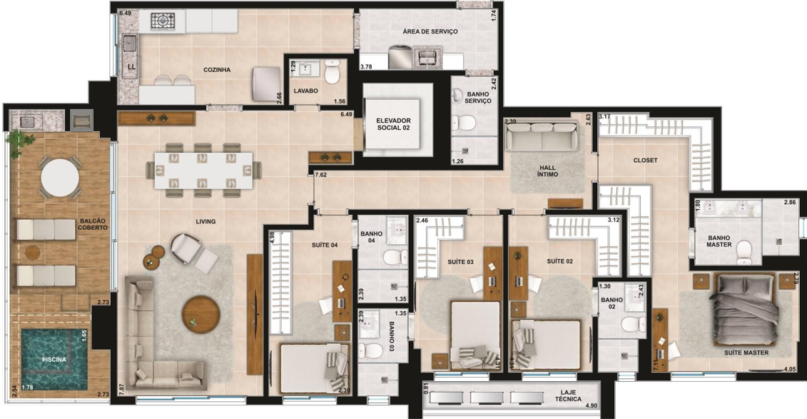 Planta 05 - 4 dorm 215m²