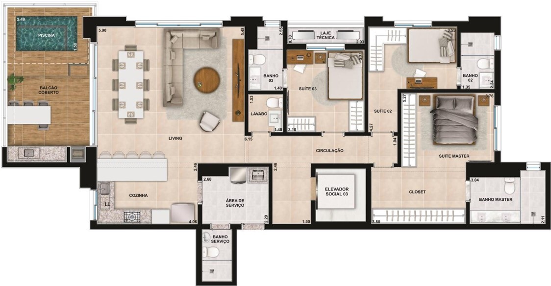 Planta 06 - 3 dorm 172m²