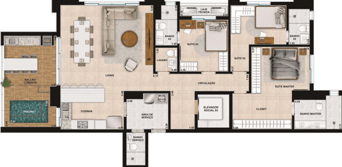 Planta 07 - 3 dorm 172m²