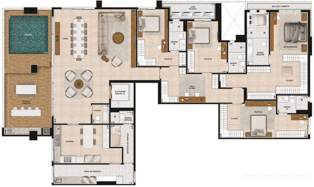 Planta 09 - 4 dorm 348m² - penthouse