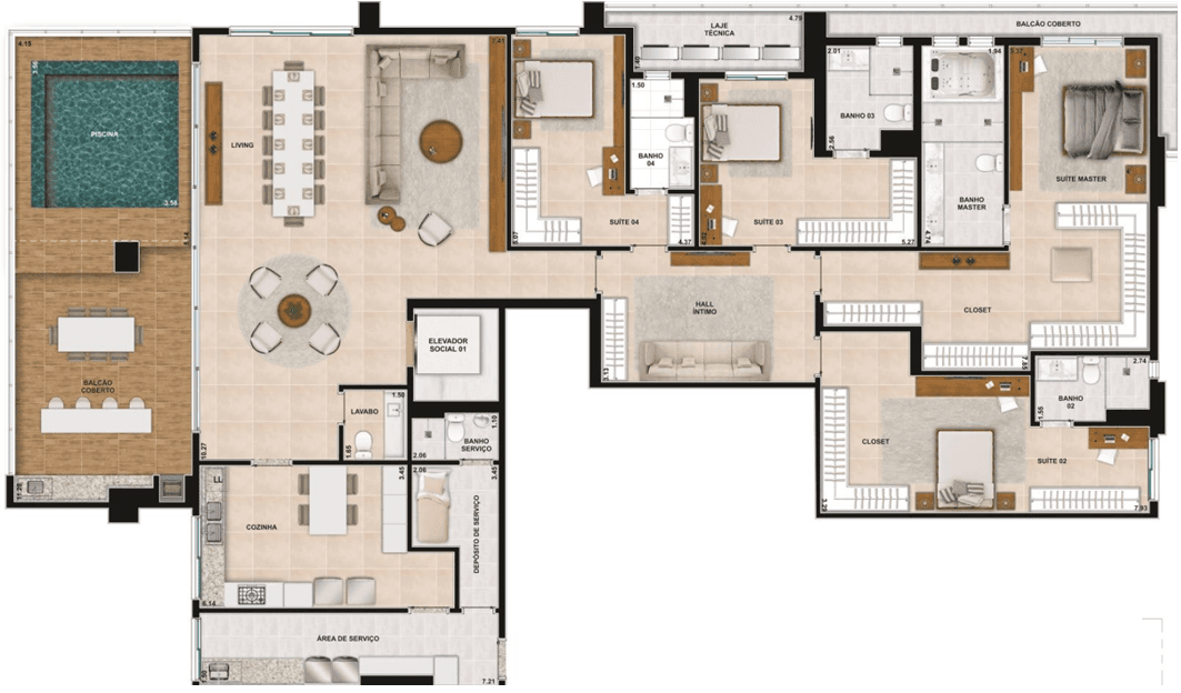 Planta 11 - 4 dorm 355m² - penthouse