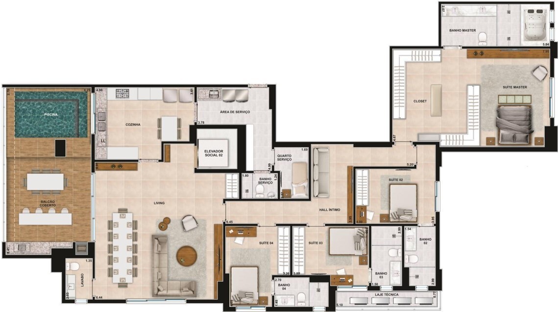 Planta 12 - 4 dorm 284 50m² - penthouse
