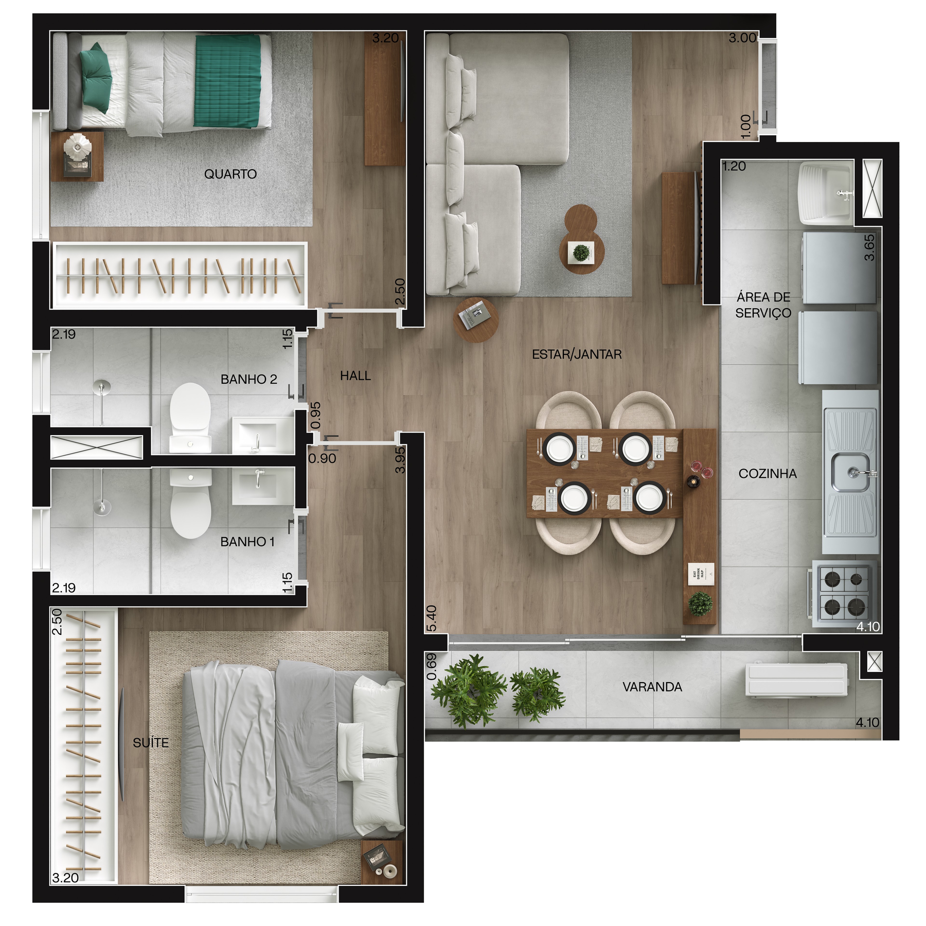 Planta 02 - 2 dorm 53,01m²