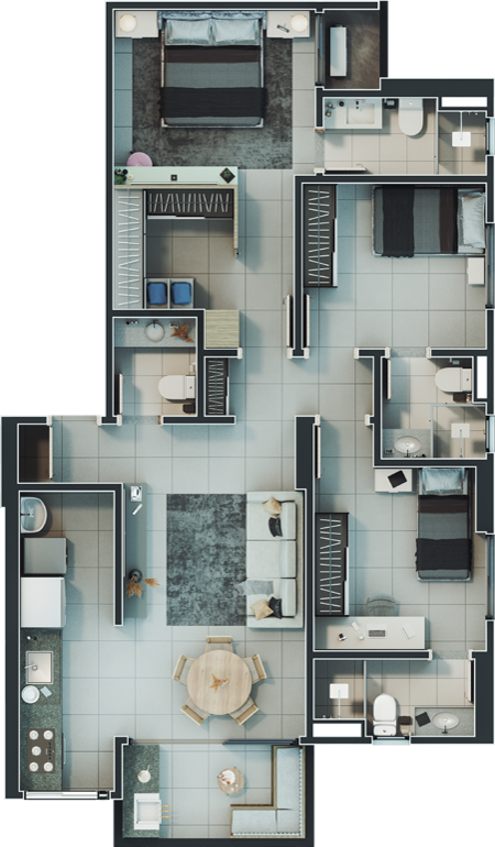 Planta 01 - 3 dorm 90 78m²