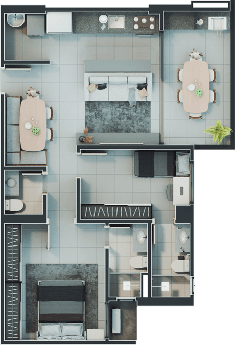 Planta 02 - 2 dorm 74 24m²