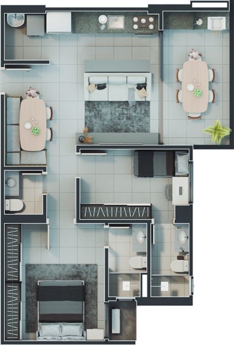 Planta 02 - 2 dorm 74 24m²