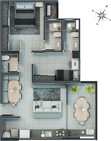 Planta 03 - 2 dorm 74 18m²