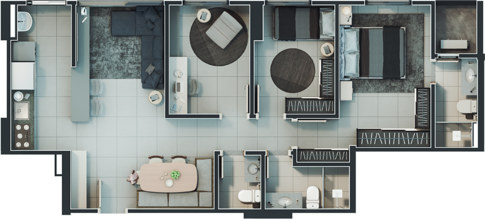 Planta 07 - 3 dorm 80 83m²