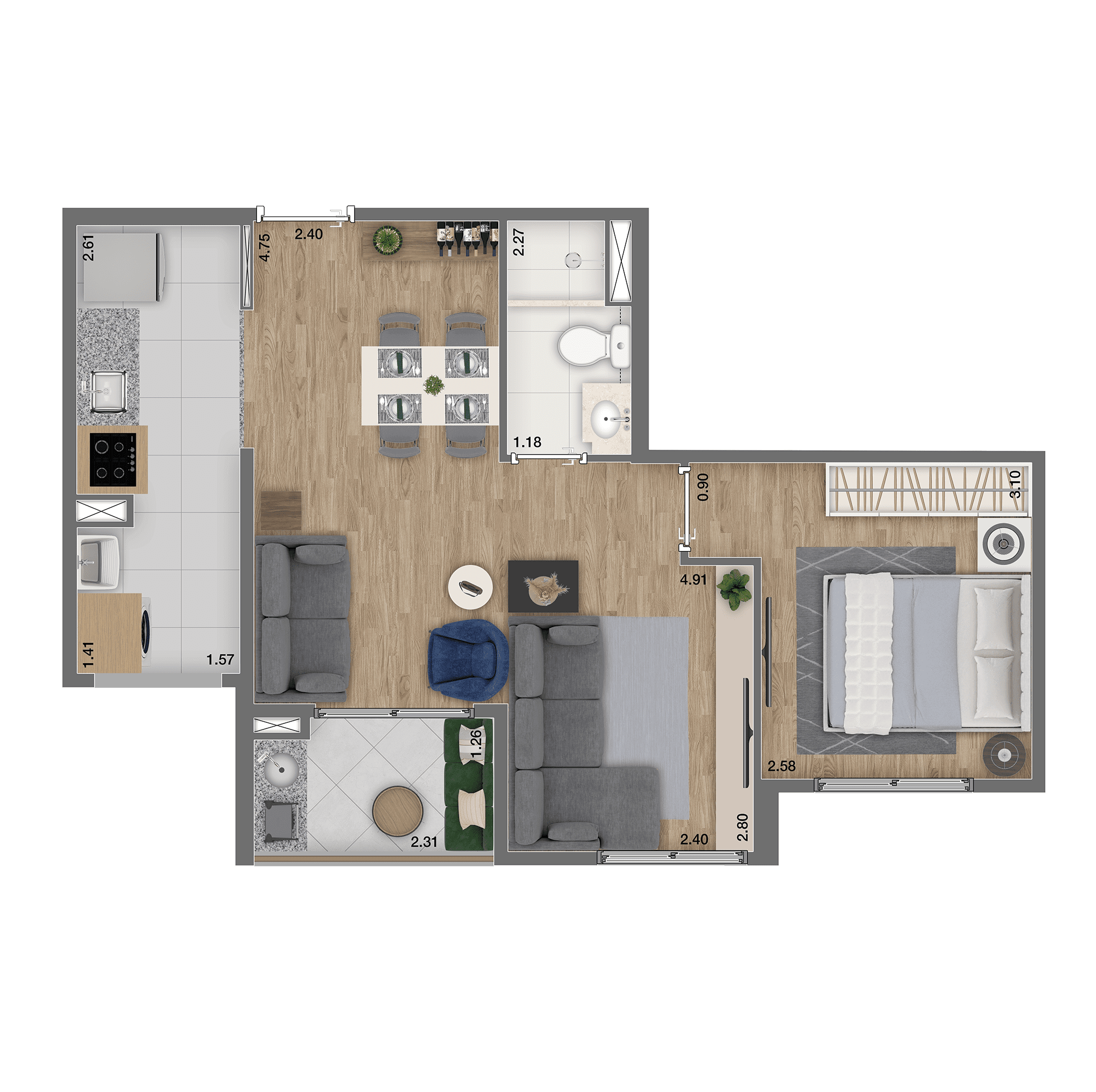 Planta 02 - 1 dorm 47m² - opção
