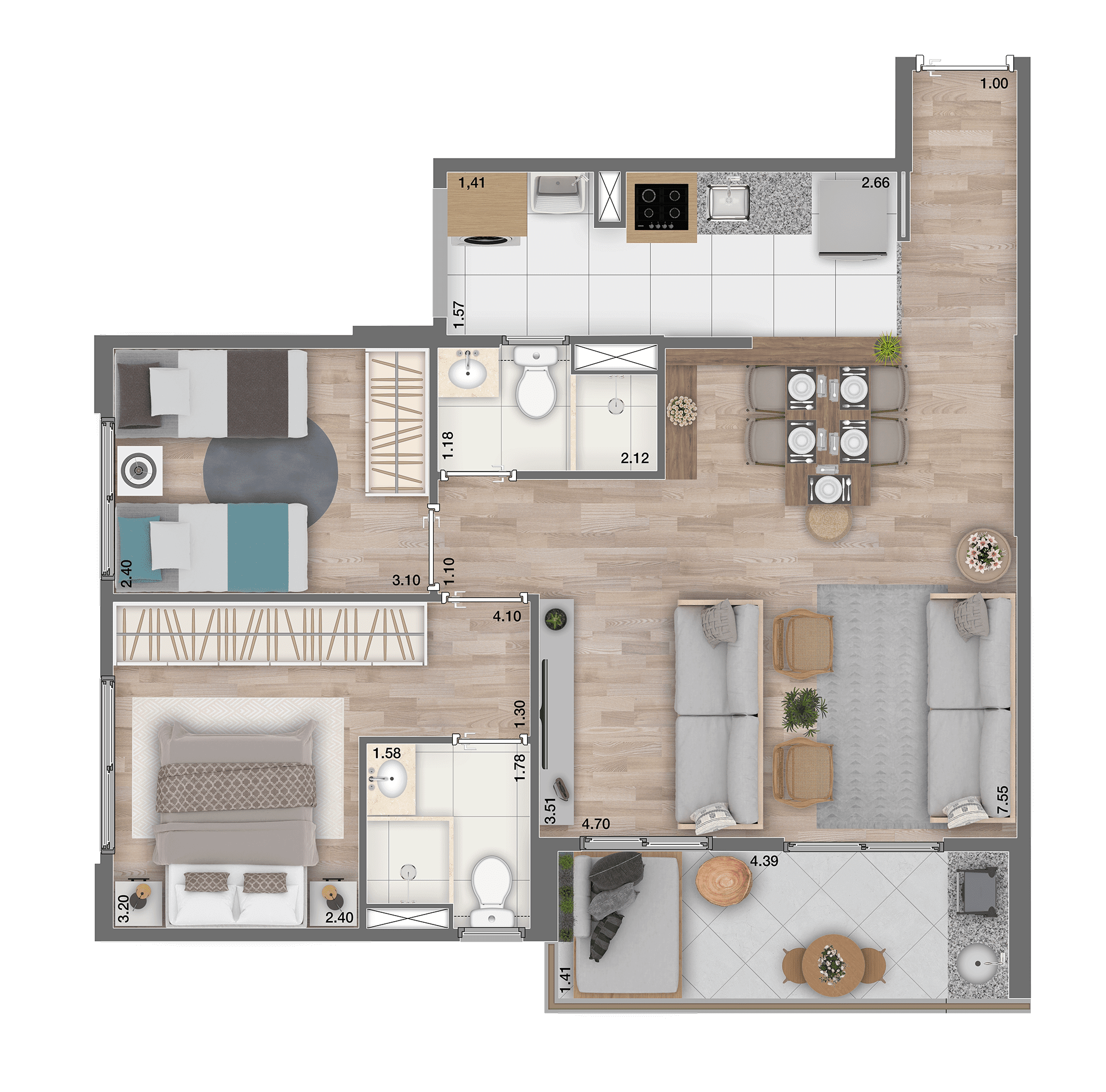Planta 04 - 2 dorm 69m² - opção