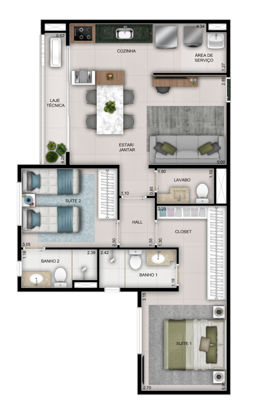 Planta 02 - 65m² 2 dorm