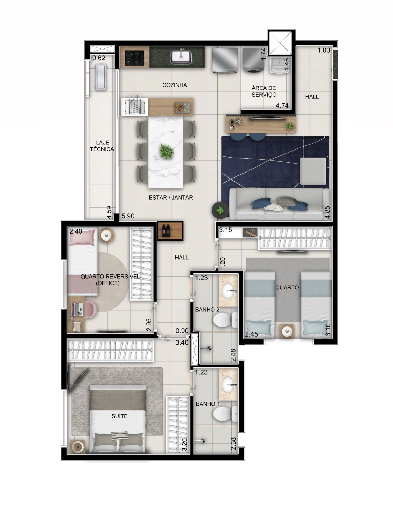 Planta 03 - 76m² 3 dorm