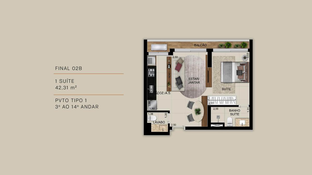Planta 01 - 1 dorm 42 31m²