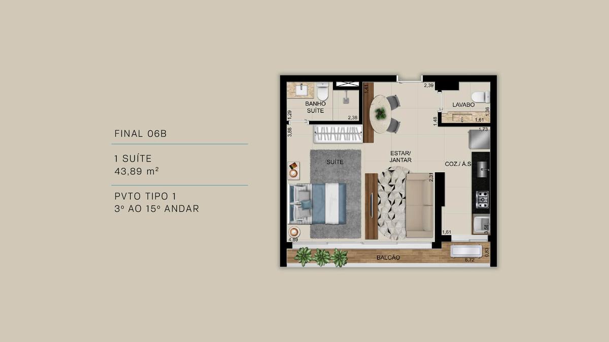 Planta 03 - 1 dorm 43 89m²