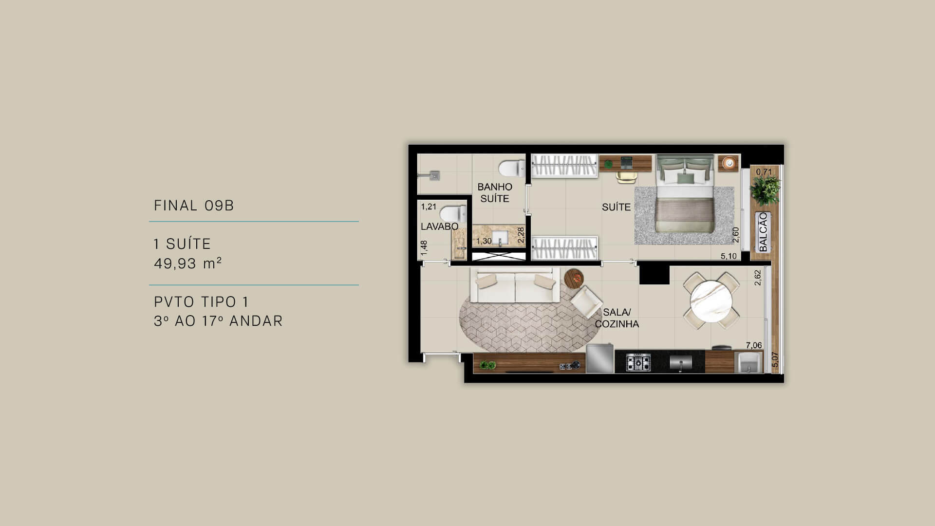 Planta 07 - 1 dorm 49 93m²