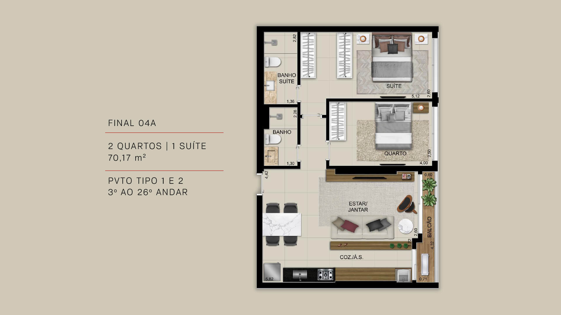 Planta 10 - 2 dorm 70 17m²