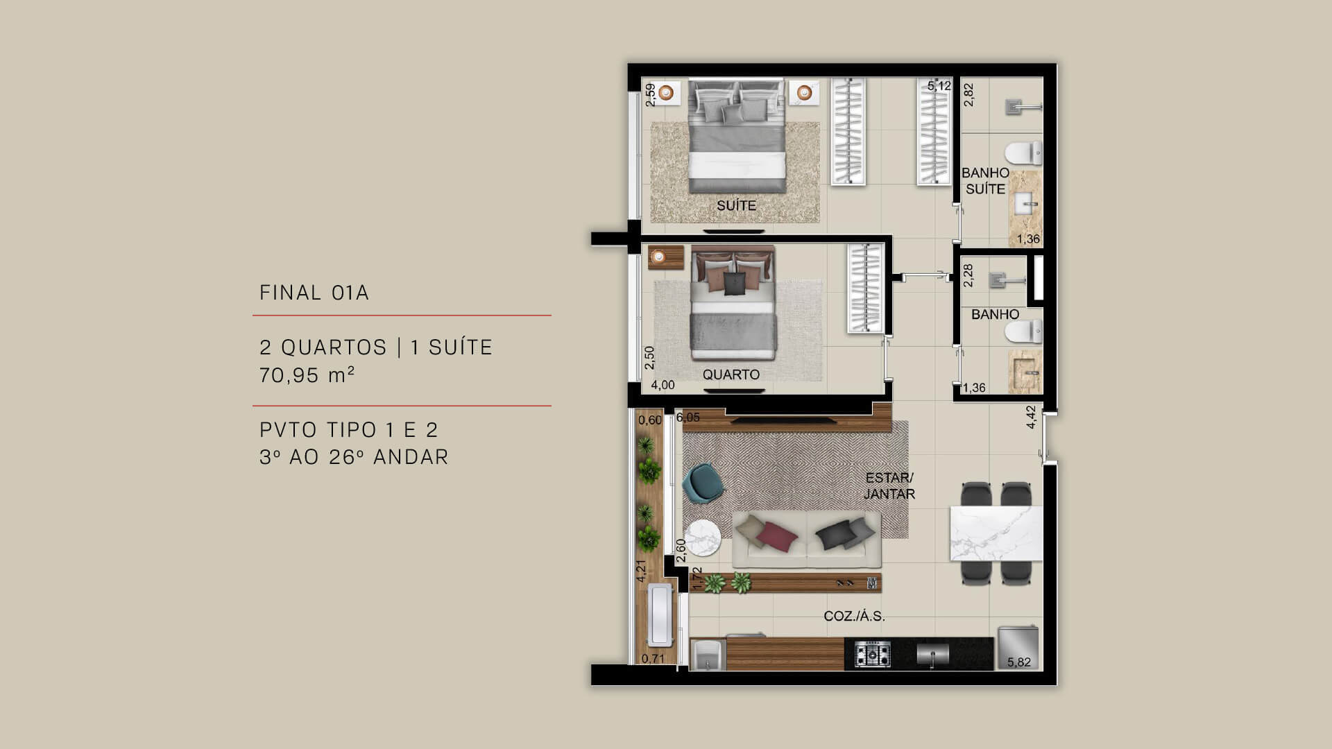 Planta 11 - 2 dorm 70 95m²