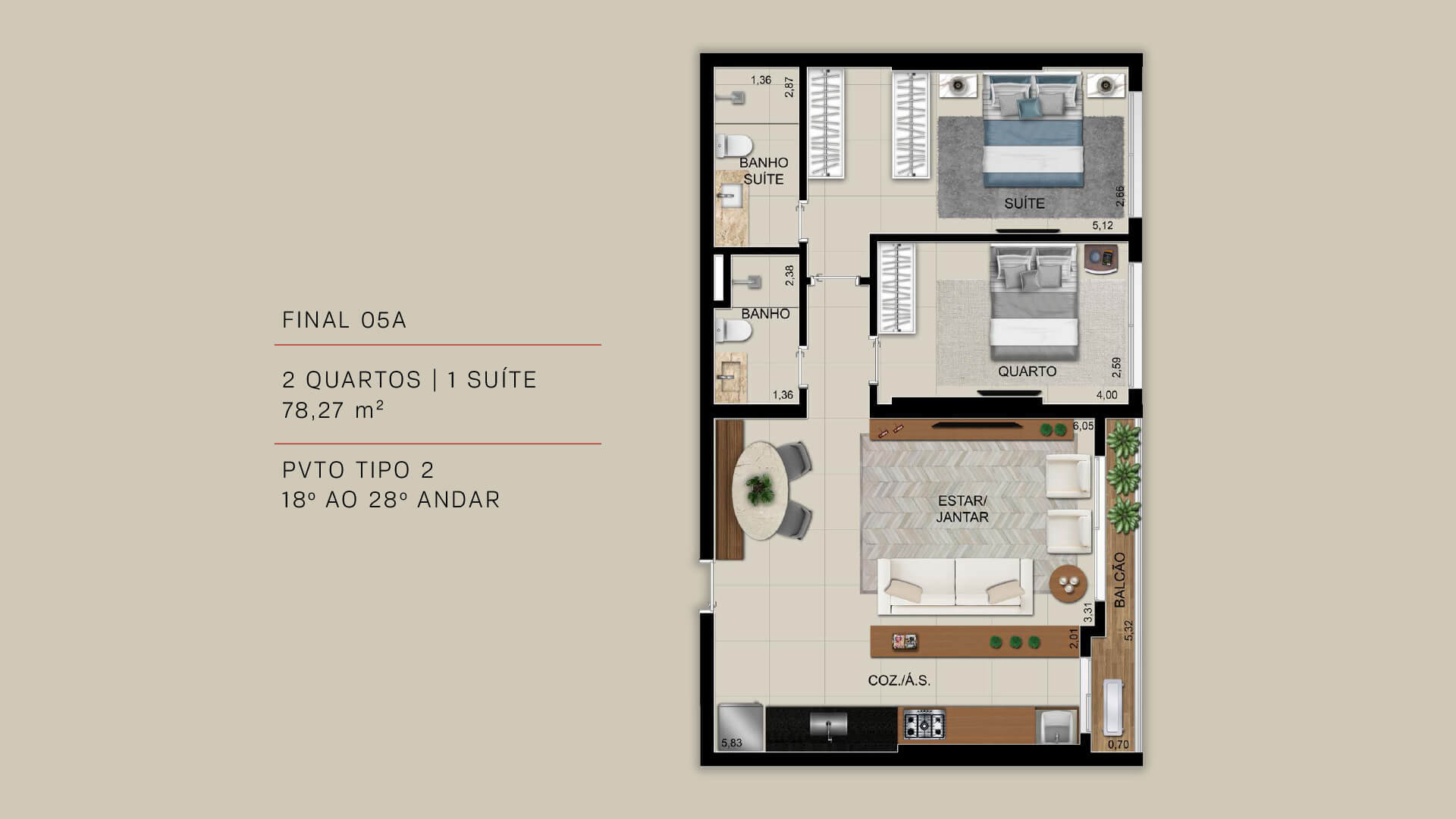 Planta 12 - 2 dorm 78 27m²