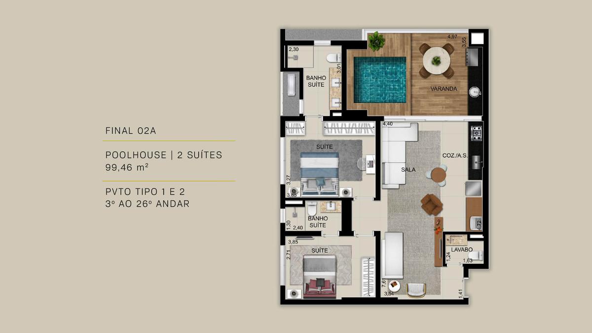 Planta 14 - 2 dorm 99 46m²