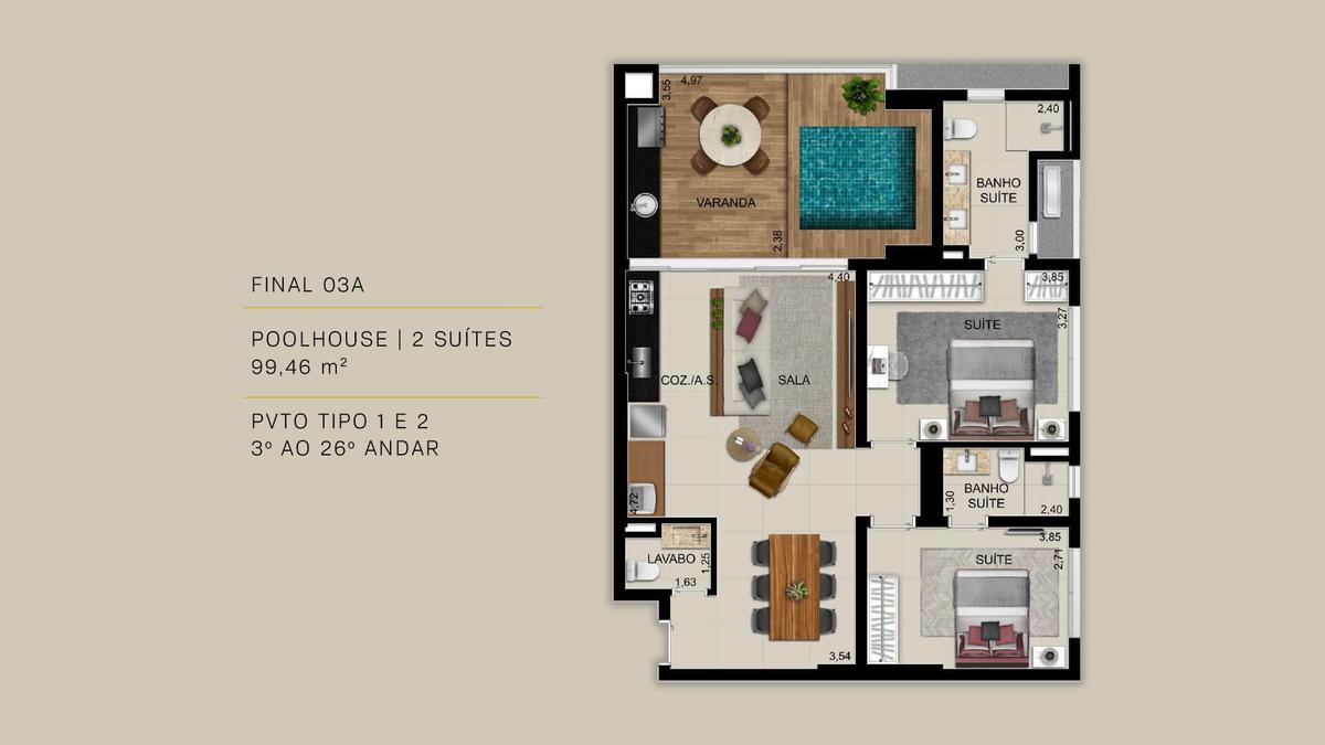 Planta 15 - 2 dorm 99 46m²