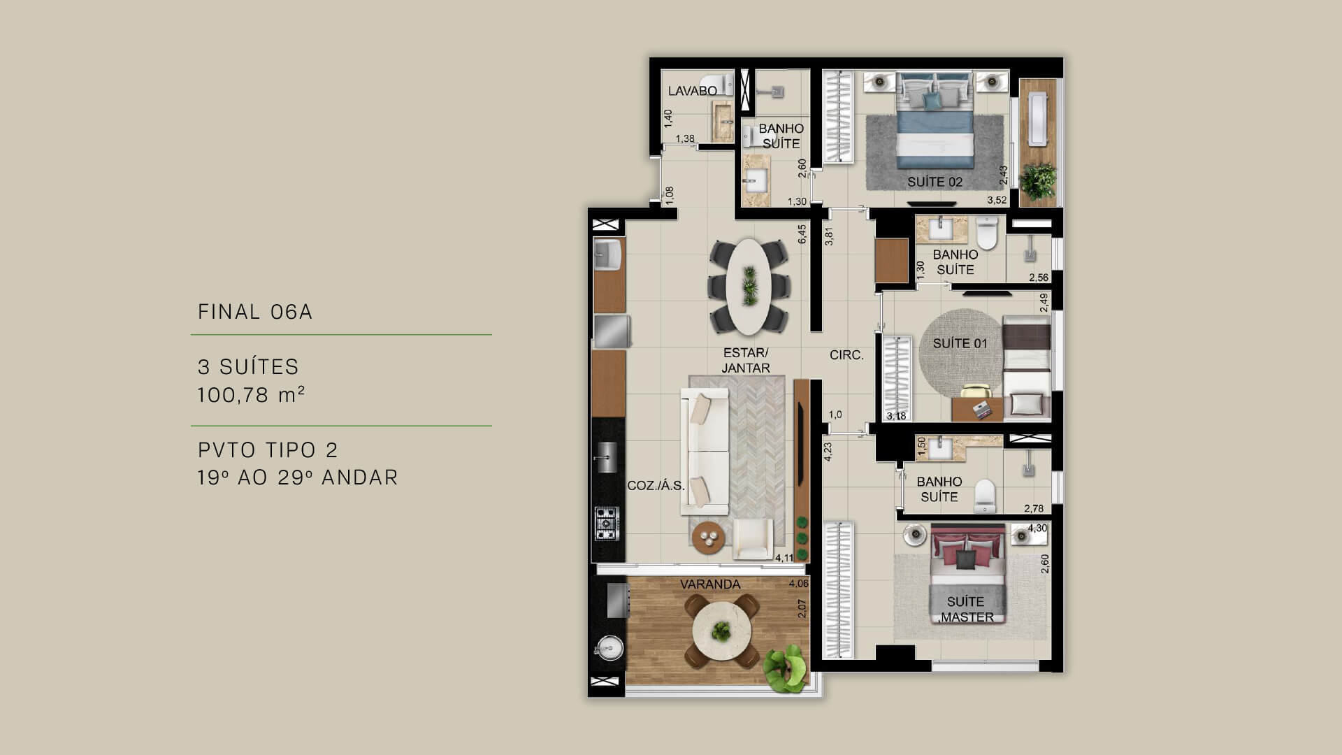 Planta 16 - 3 dorm 100 78m²