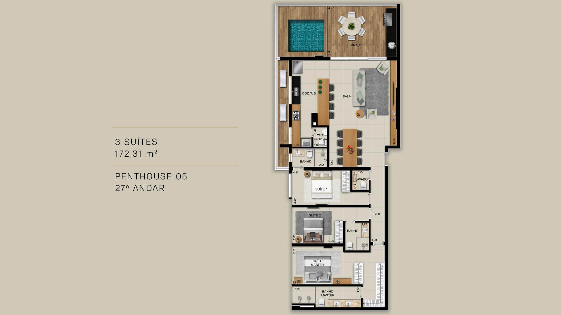 Planta 17 - 3 dorm 172 31m² - penthouse