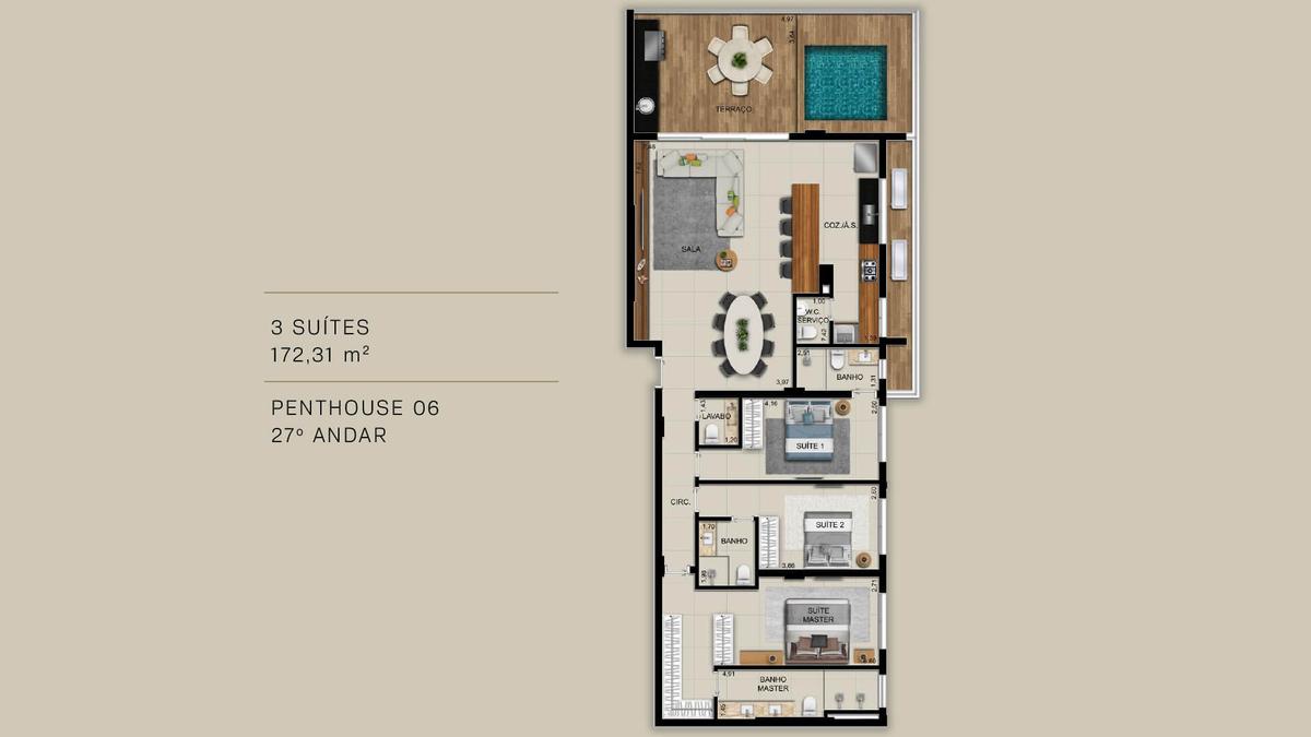 Planta 18 - 3 dorm 172 31m² - penthouse