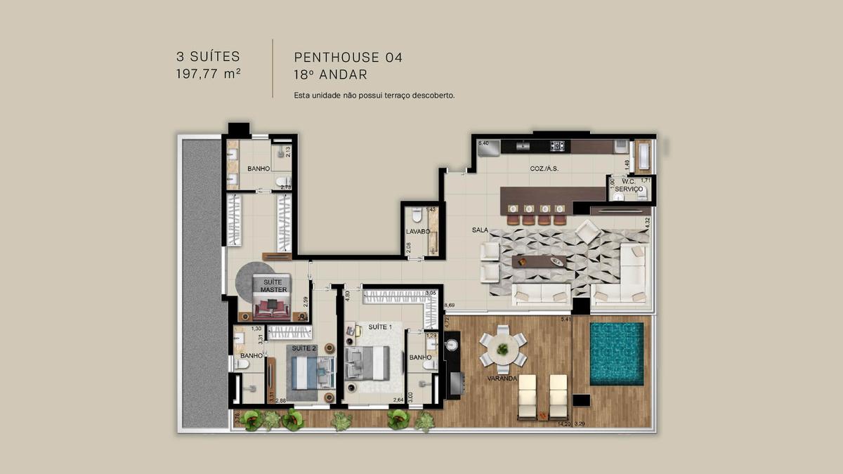 Planta 20 - 3 dorm 197 77m² - penthouse