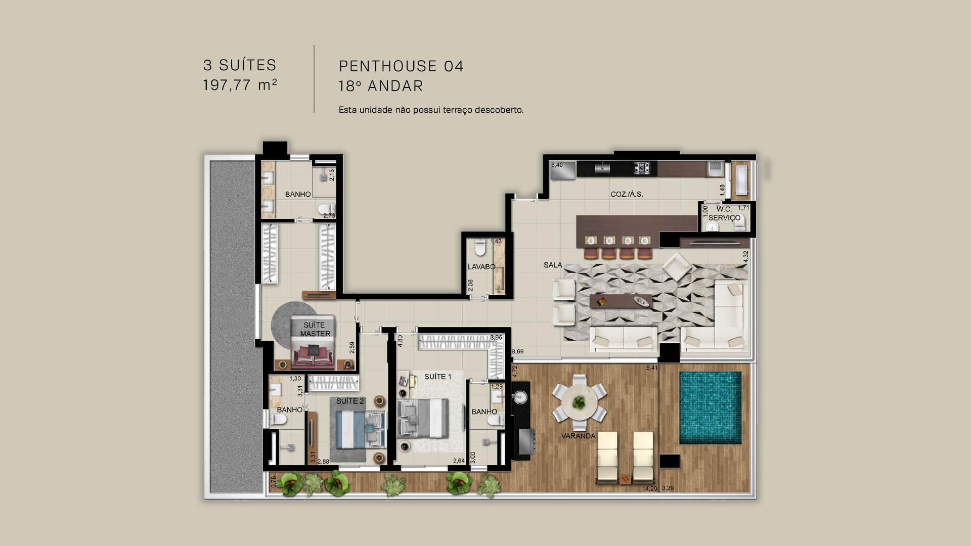 Planta 20 - 3 dorm 197 77m² - penthouse