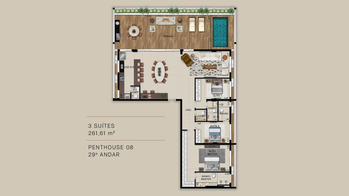 Planta 25 - 3 dorm 261 61m² - penthouse