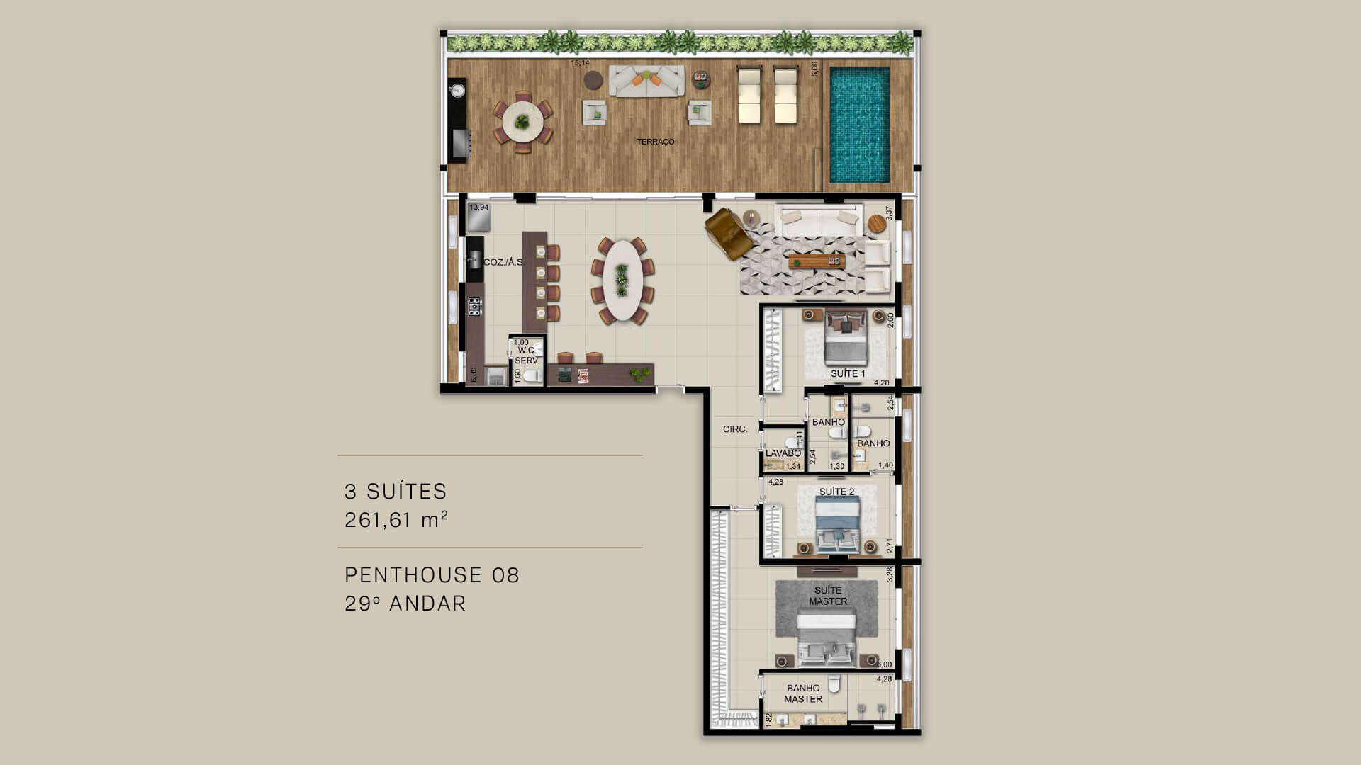 Planta 25 - 3 dorm 261 61m² - penthouse