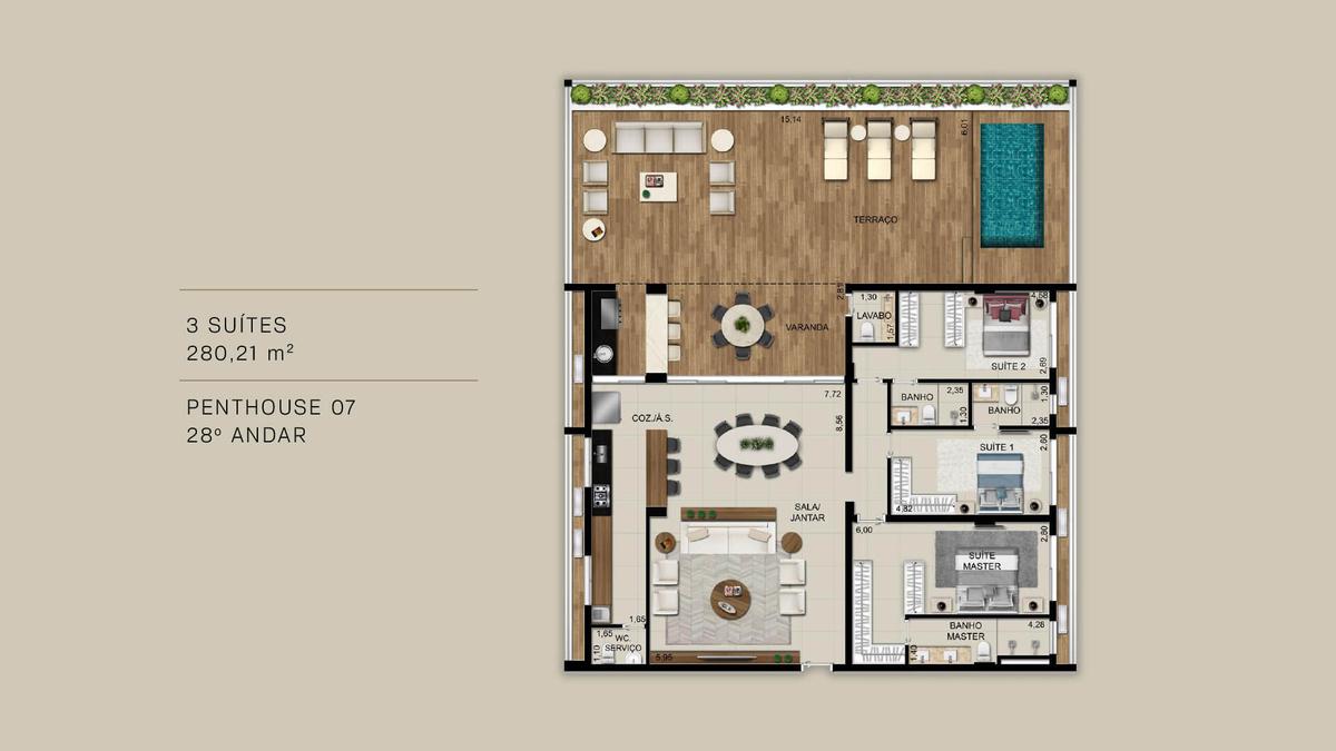 Planta 26 - 3 dorm 280 21m² - penthouse